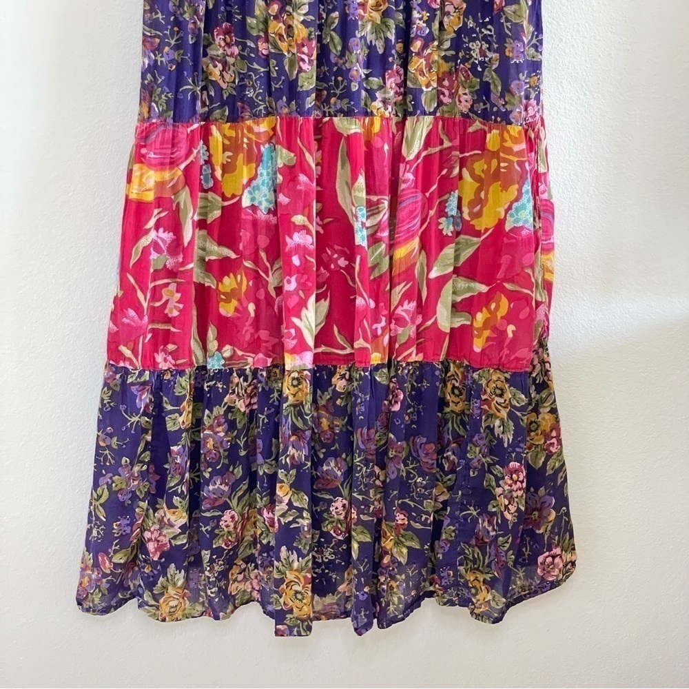 Vintage Erika Taylor Sport Mixed Floral Tiered Cotton Midi Maxi Dress Medium - Picture 4 of 11